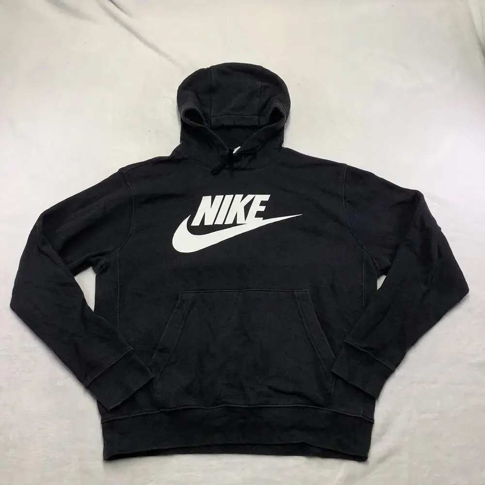 Nike Hoodie Mens Medium Black Pullover Sweatshirt Kangaroo Pocket Logo Graphic